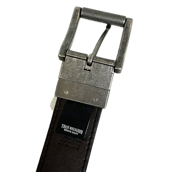 True Religion Lumin II Reversible Blk/brwn Roller Twist Simulated Leather Belt - Picture 6 of 10